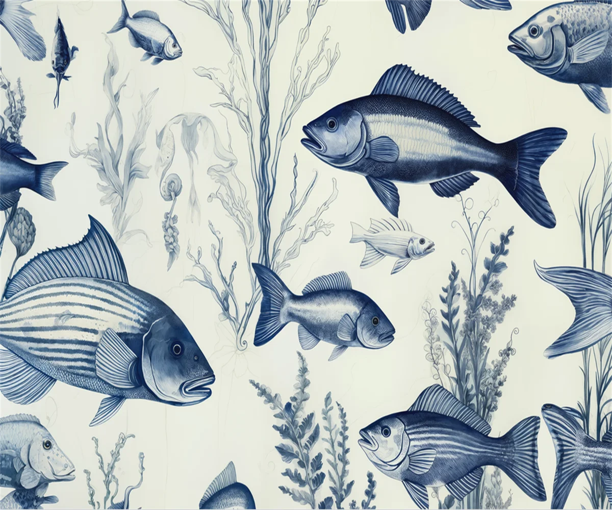 New Chinese hand -painted Watercolor Fish custom mural wallpaper self -stick wall bedroom bedroom living room sofa background