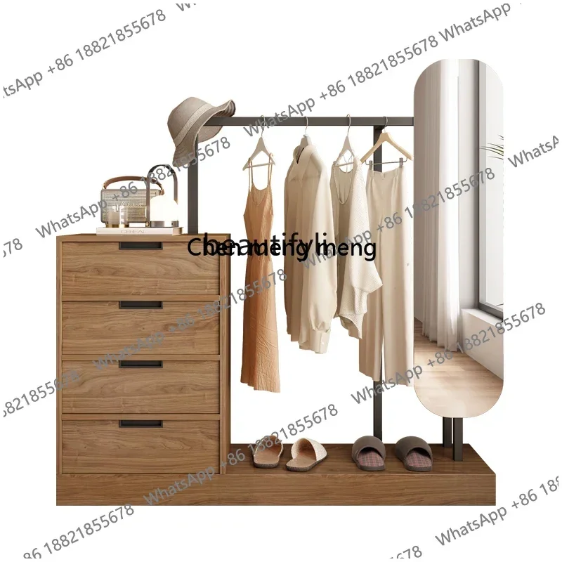 Modern Minimalist Hanger Clothes Bedroom Floor Hanger Household Dressing Mirror Multi-Functional Coat Rack Integrated