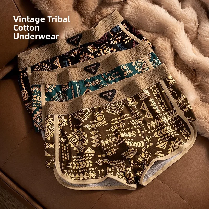 

Мужские хлопковые дышащие трусы-боксеры в этническом стиле, со средней посадкой, удобное нижнее белье, трусы-шорты для молодых мужчин
