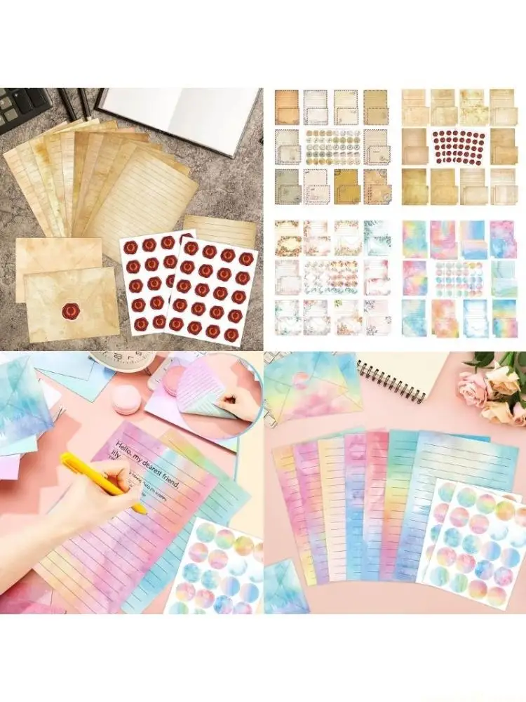 50Pcs Watercolor Flower Stationary Letter Paper and 50 Envelopes Set for Wedding