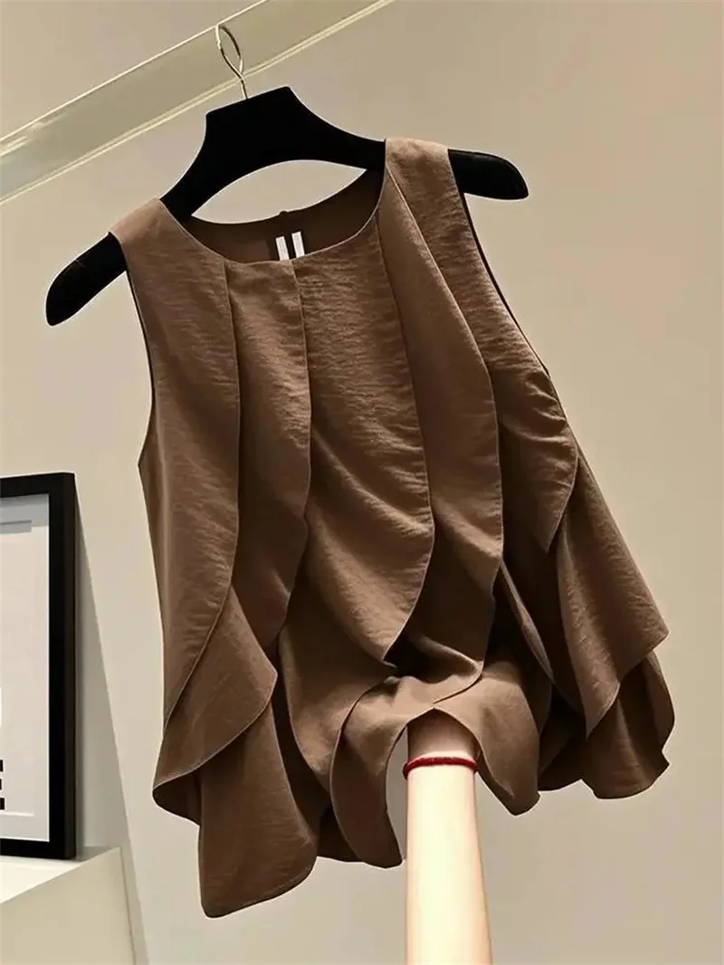 Korean Style Design With Ruffled Edge Sleeveless Vest Shirt For Women In Summer 2026 New Loose and Slimming Versatile Top Trend