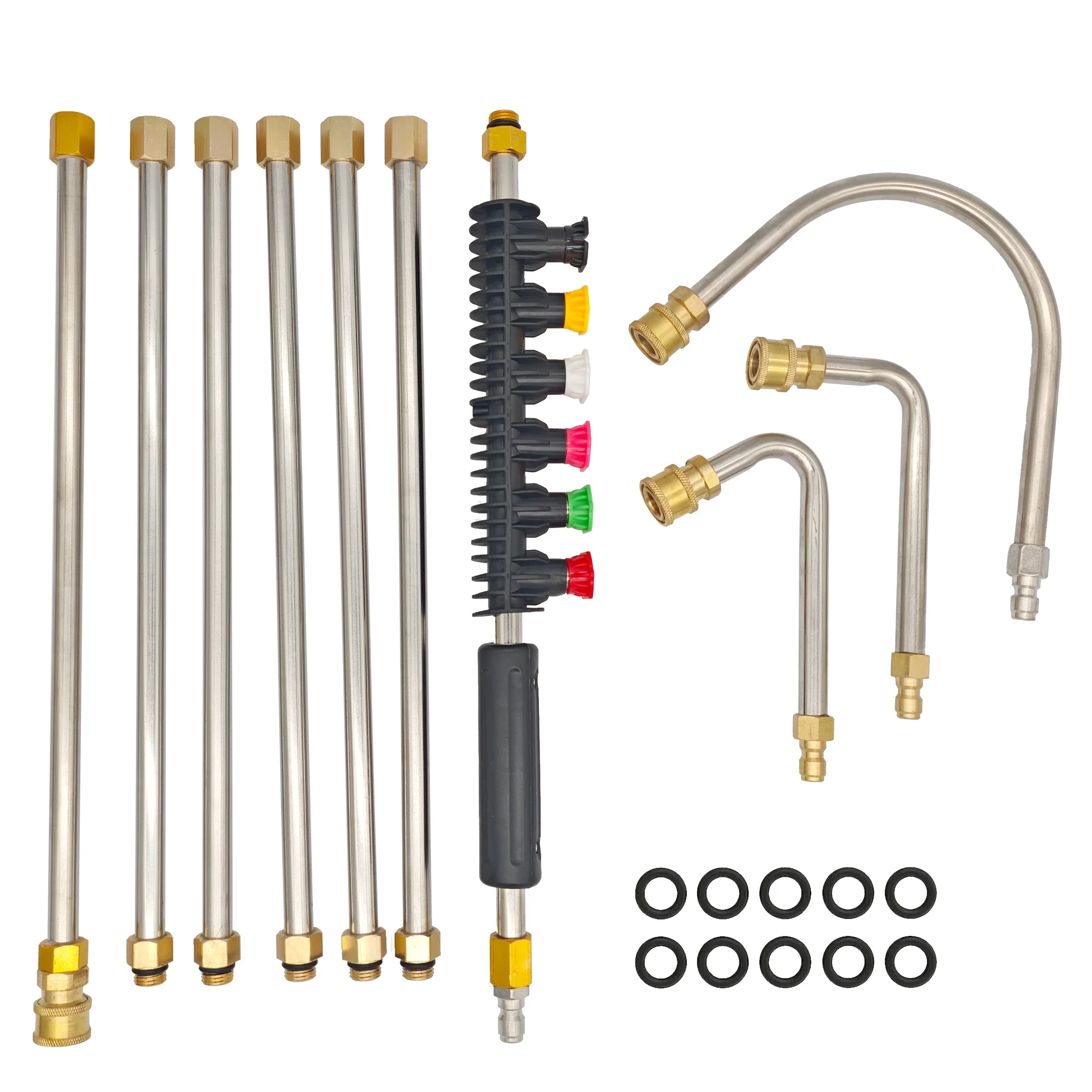 

Pressure Washer Extension Wand 10 Pack Power Washer Lance with 5 Atomization Nozzle Tips 1 Gutter Cleaner Attachment Curved Rod