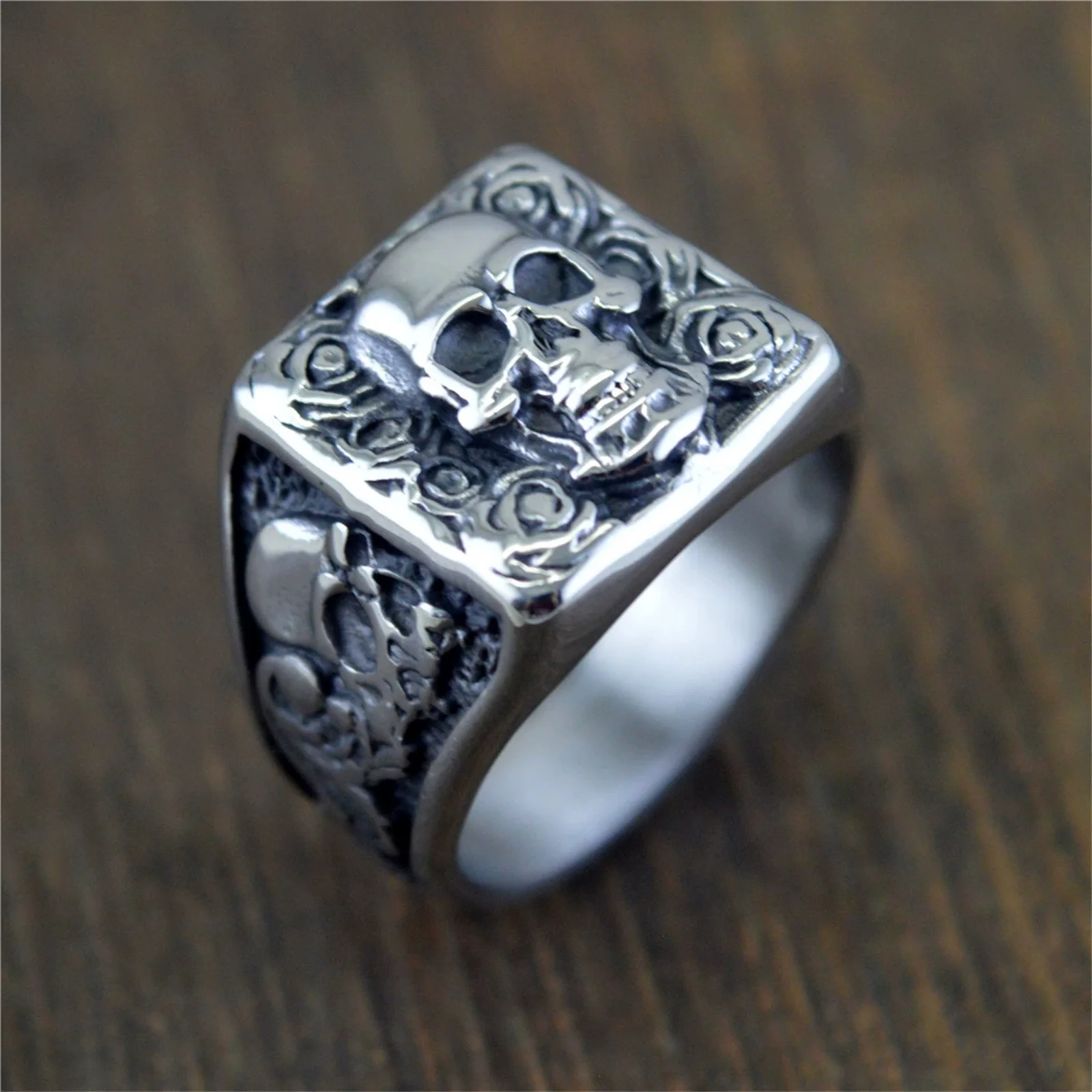 خاتم سانتا مورتي على شكل جمجمة من الفولاذ المقاوم للصدأ الوردي المكسيكي سيدة الموت المقدس قاتمة ريبر مجوهرات للرجال ديا دي مورتوس