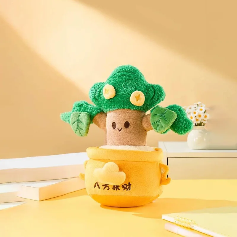 Estoque local miniso boneca de pelúcia pinho verde riqueza árvore boneca de pelúcia planta verde vaso macio bonito fortuna boneca brinquedo presente