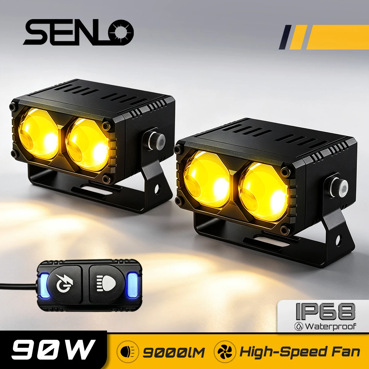 Pair Senlo X2 Plus 90W Motorcycle Headlight Fog Lights Universal dual color 9000LM Auxiliary Spotlights Motorcycle Accessory