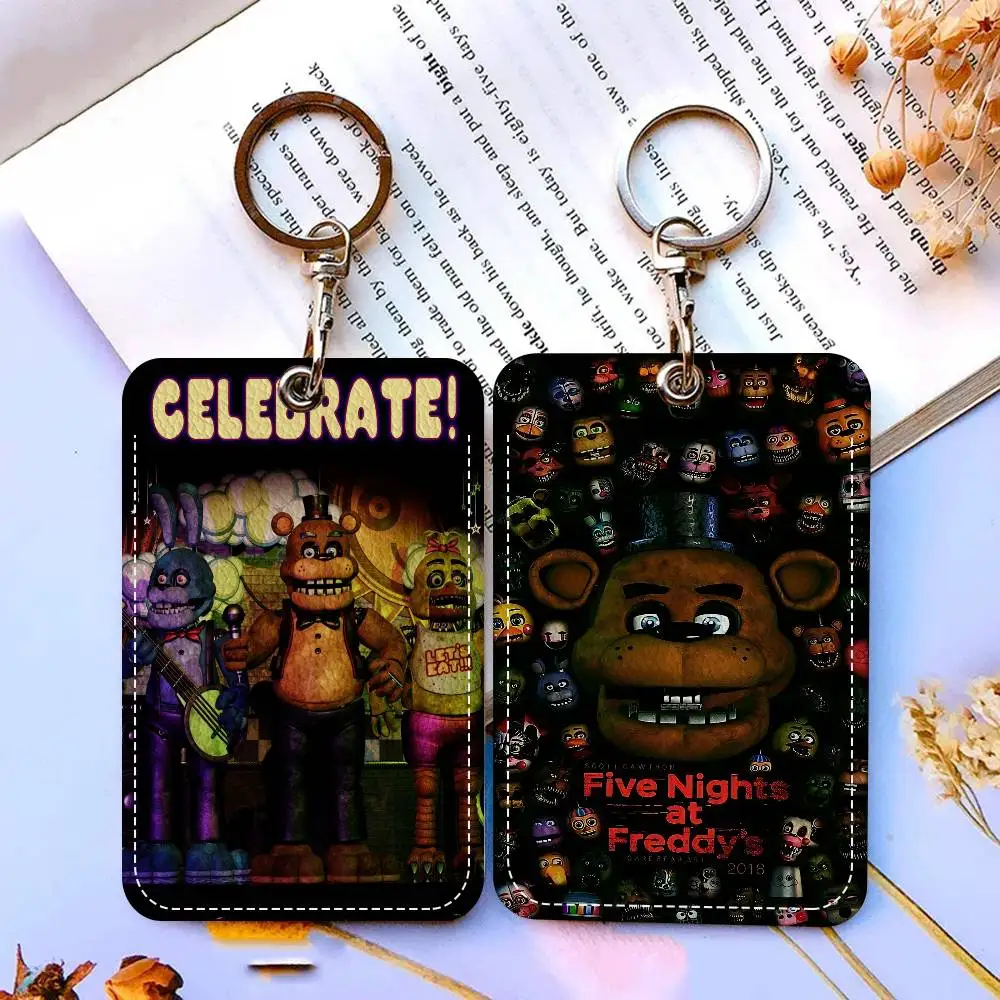 F-FNAF F-Five-N-Nights A-At F-Freddys مستطيل حافظة بطاقات الهوية المفاتيح الوصول حافظة للبطاقات مفتاح العلامة حلقة حامل بطاقة جلدية حلقة رئيسية #5