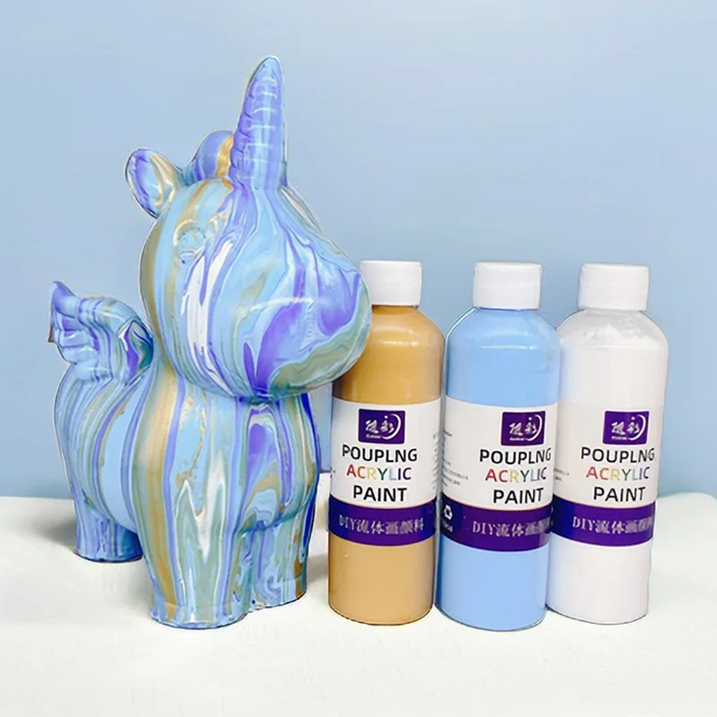 Acrylic Paints Set Fluid Unicorn White Embryo Craft DIY Material Kits Colouring Dolls Boys and Girls Toys Art Creation Supplies