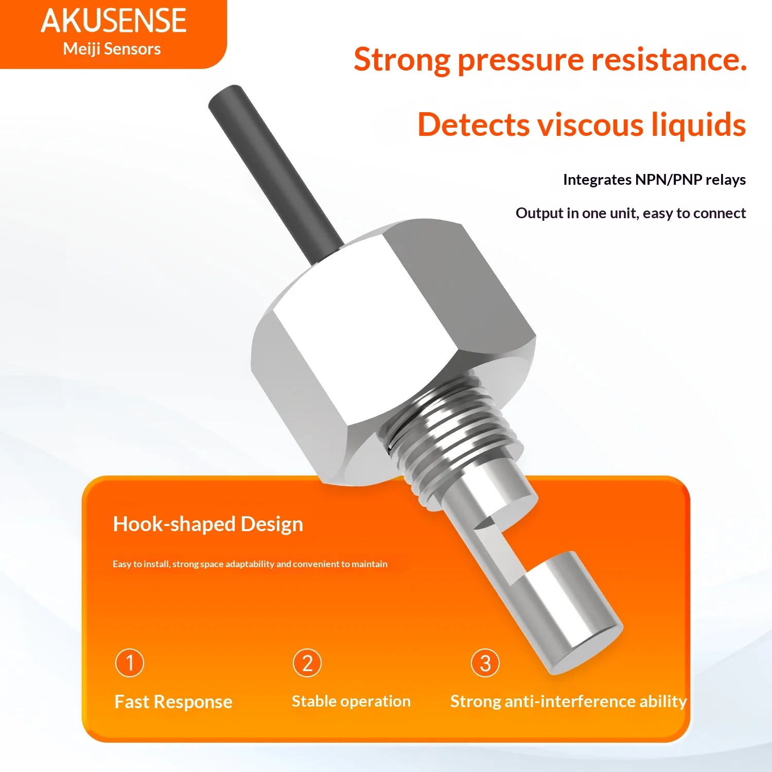 Akusense C02-1 Ultrasonic Level Switch Hook Type Stainless Steel 316 Contact Sensor Water Oil Solvent Detection Supply Supplier
