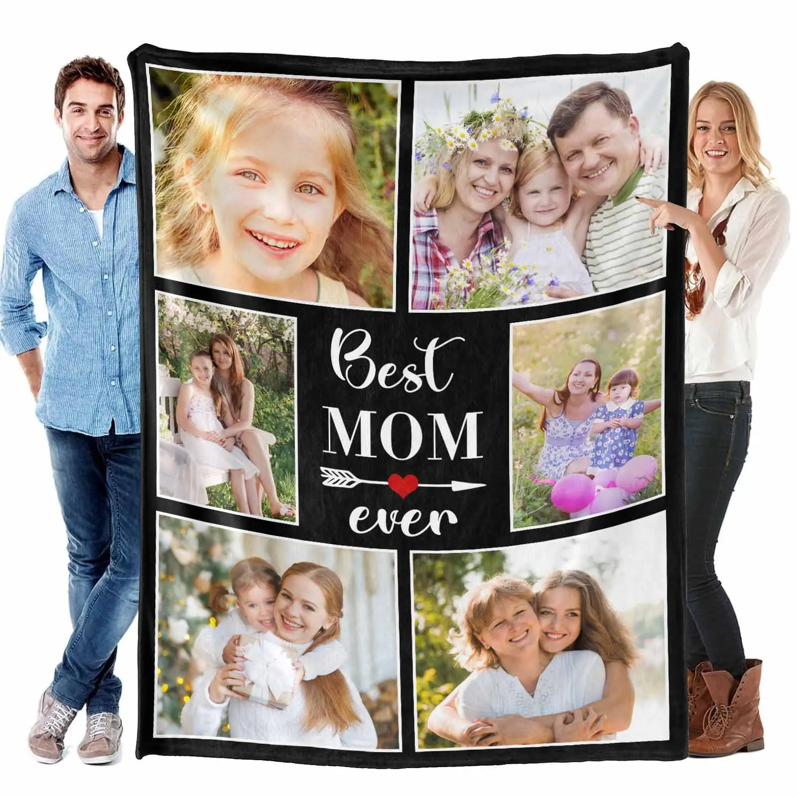 Blanket Custom Fleece Throw with 6 Photos Customized Mothers Day Birthday Gifts for Mom from Daughter Son Best Mom Ever Blankets