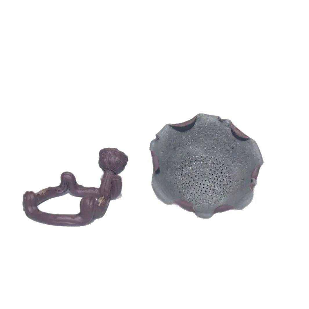 Yixing Purple Clay Pet Sculpture, Exquisite And Collectible, Handmade By Famous Sculptors, Authentic Lotus Pod Tea Strainer
