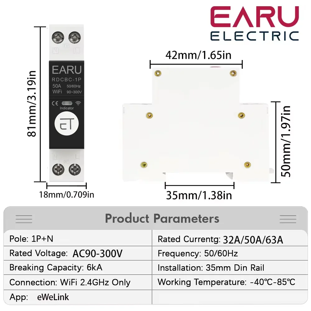 1P+N  Din Rail WIFI Circuit Breaker Smart Timer Switch Relay Remote Control By eWeLink Smart Home Compatiable With Alexa Google