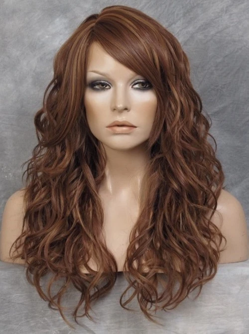 

HeatOK Hair Blend Full Wig Long Wavy Curly Auburn Blonde mix 30-27 wd