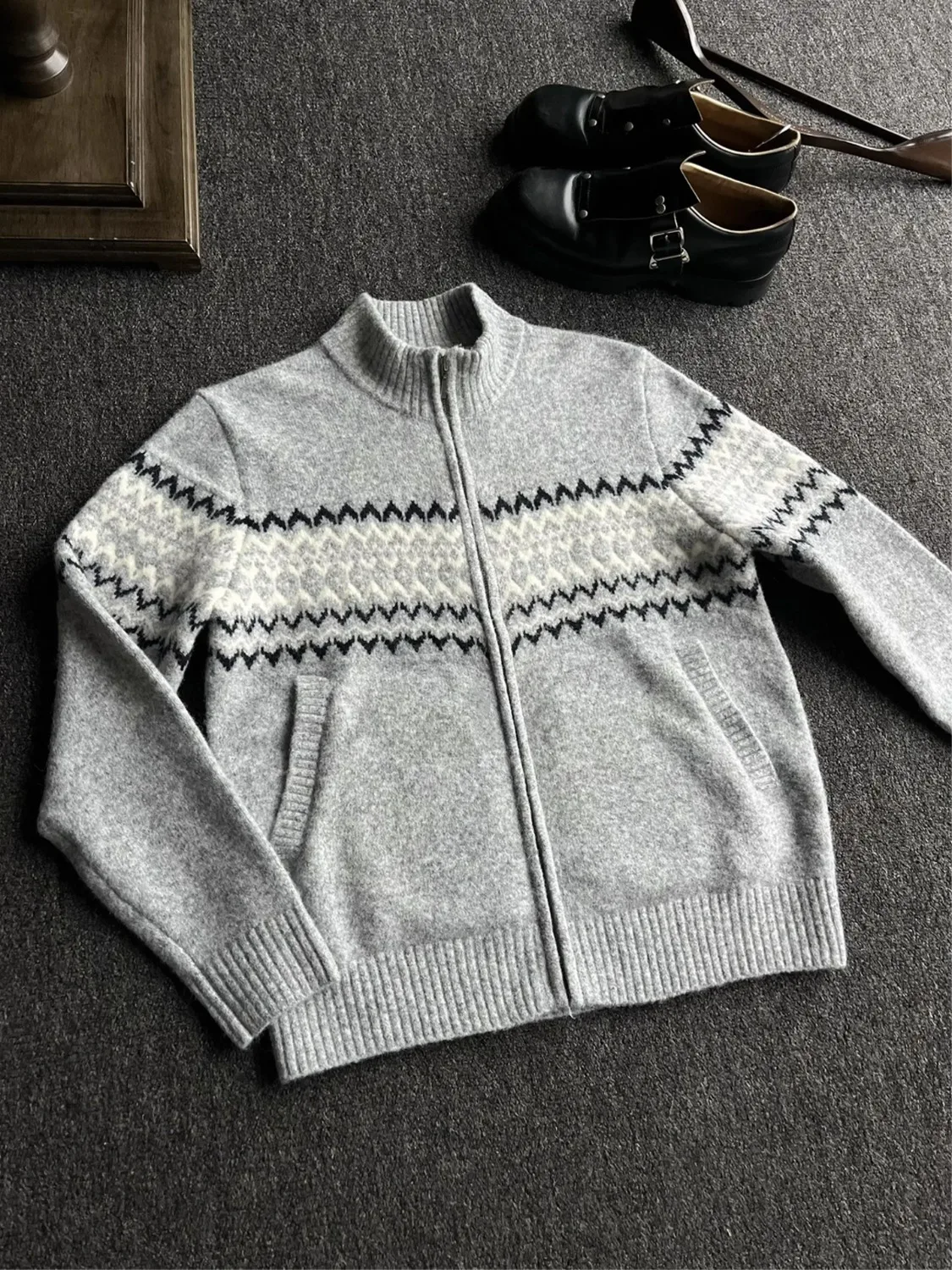 

American Sle Loose Lazy Chic Fair Isle Open Cardigan Sweater Men Women Autumn Winter Warm f High Ne Knitted Jaet