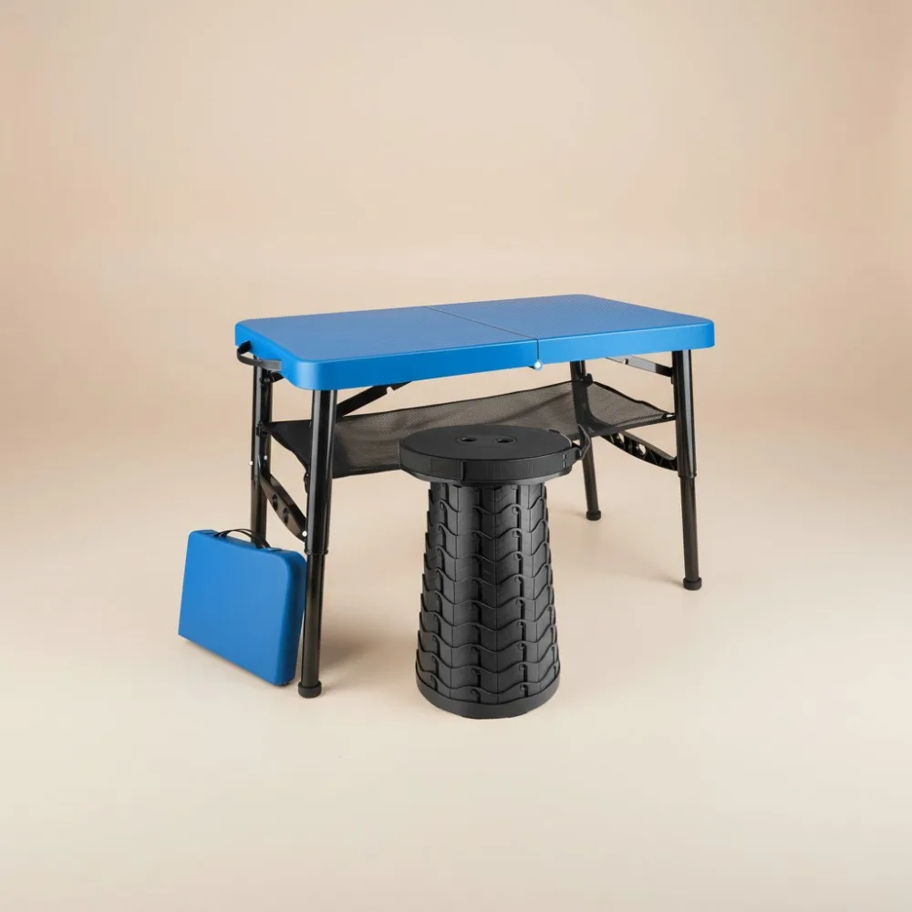 

Портативный складной стол и набор табуретов, легкий складной уличный кемпинг, пикник, пляжная рыбалка с местом для хранения - синий