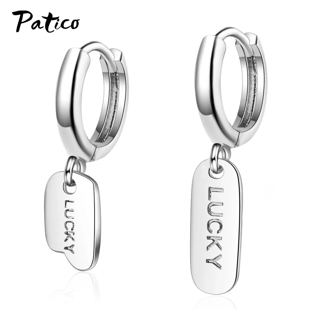 Square Shape 925 Sterling Silver English Alphabet Letter Drop Earrings Korean Simple Temperament Asymmetric Short Brincos