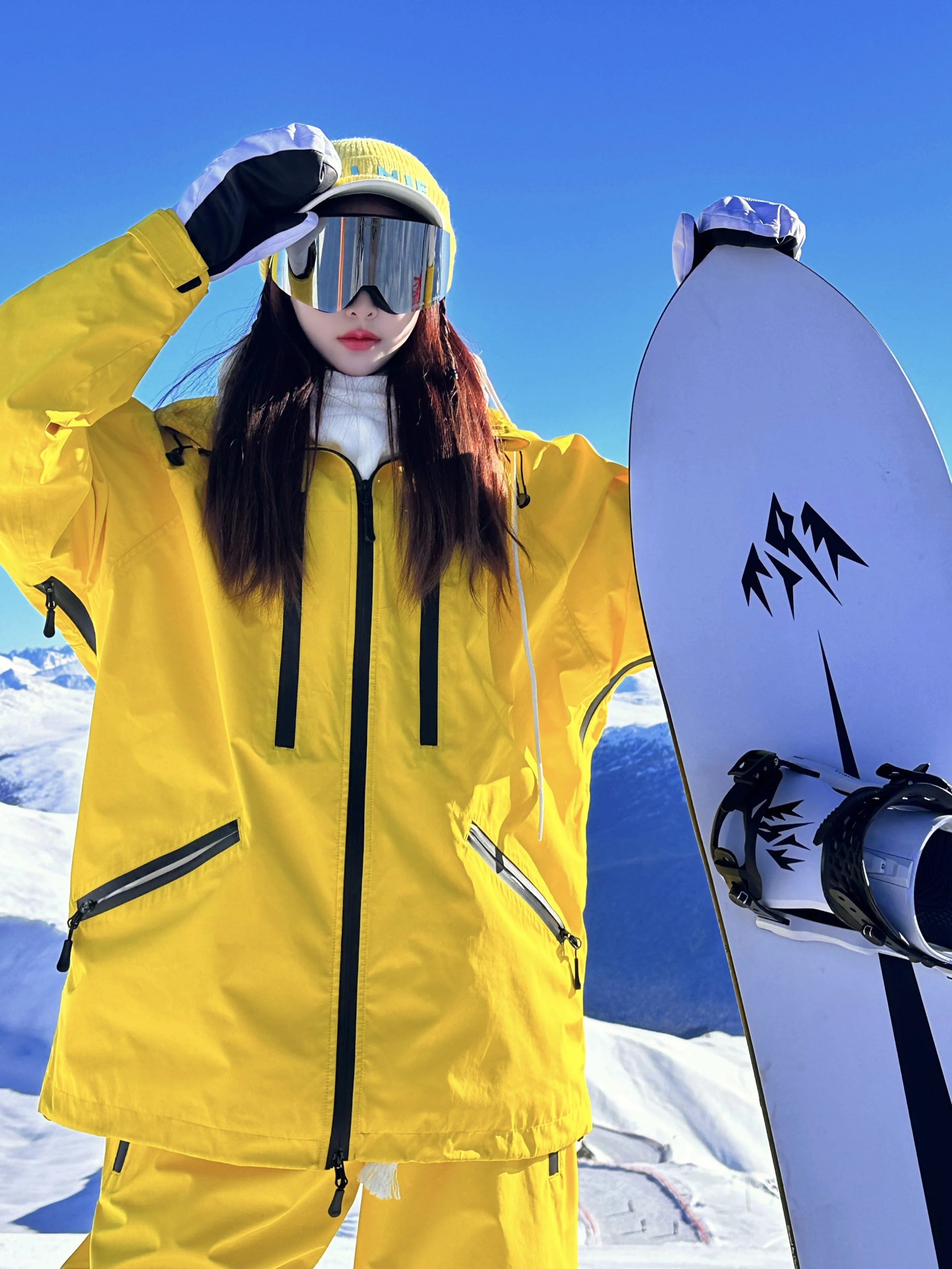 NuJune X zachariah 2024 outono e inverno novo feminino solto quente à prova de vento terno de esqui conjunto de calças de snowboard