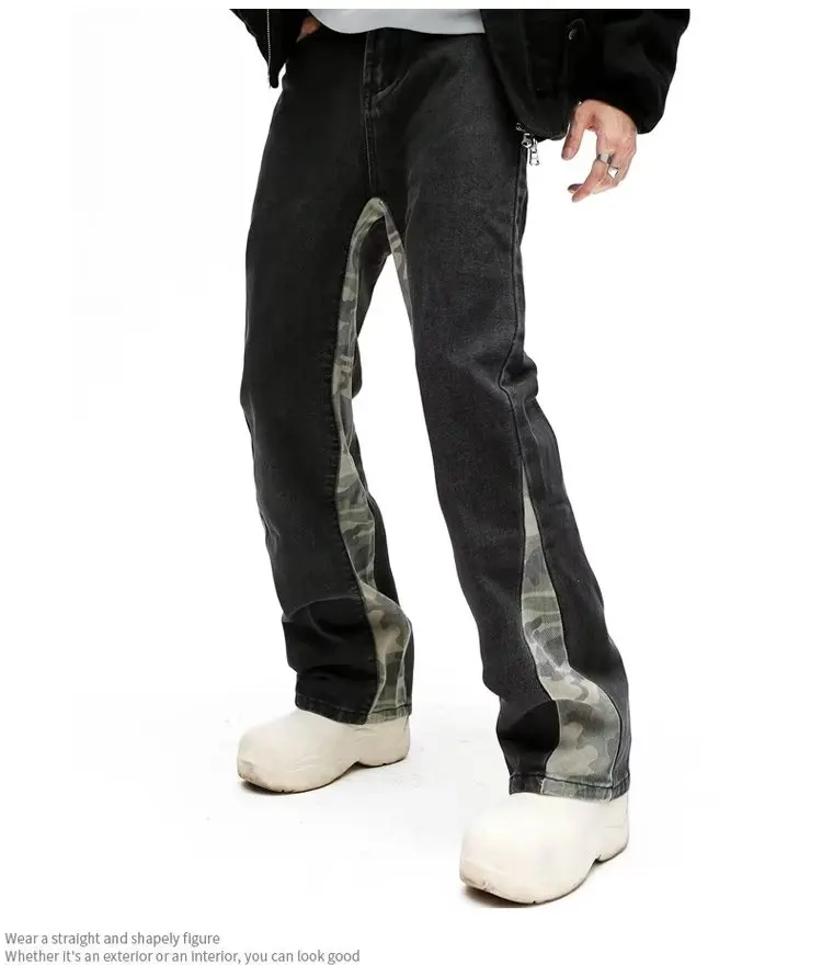 2026 Cooles Design Camouflage Patchwork Gerade Herren-Jeans Y2K Kleidung Hip-Hop Gewaschene Schwarze Lässige Lange Hosen Ropa Hombre – Detail 11