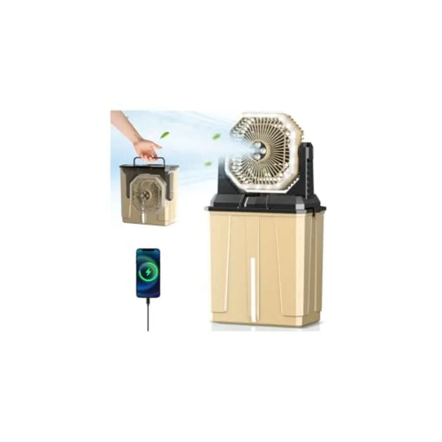 

Portable Misting Fan, 24000mAh Camping Fan with 8L Bucket, 12Hrs Mist Rechargeable Fans, 60Hrs Cooling Battery Powered Fans wit