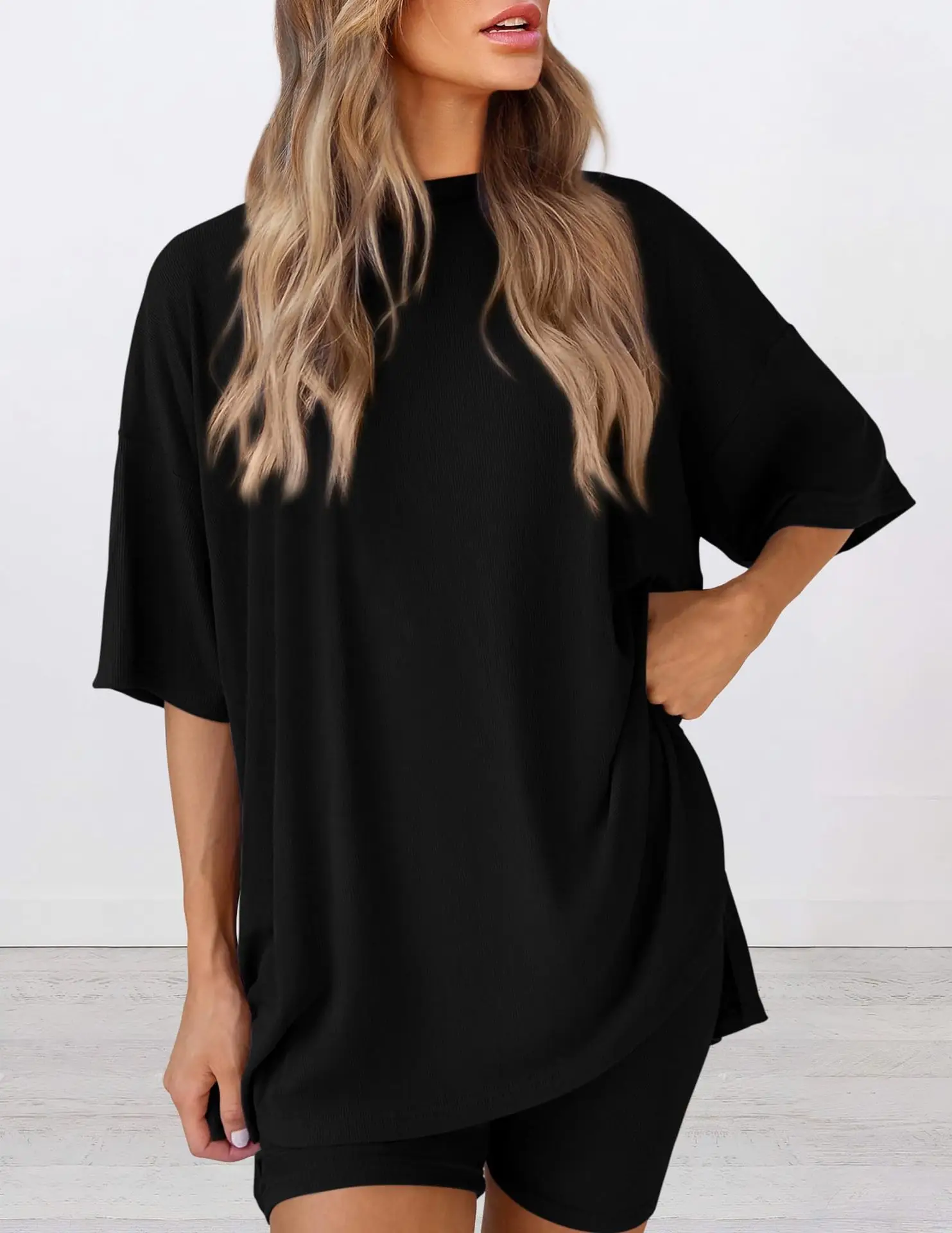 

2025 Summer New Style Loose And Fashionable Solid Color Elegant Casual Shorts Sleeve And Short Pant Two-piece Set For Women