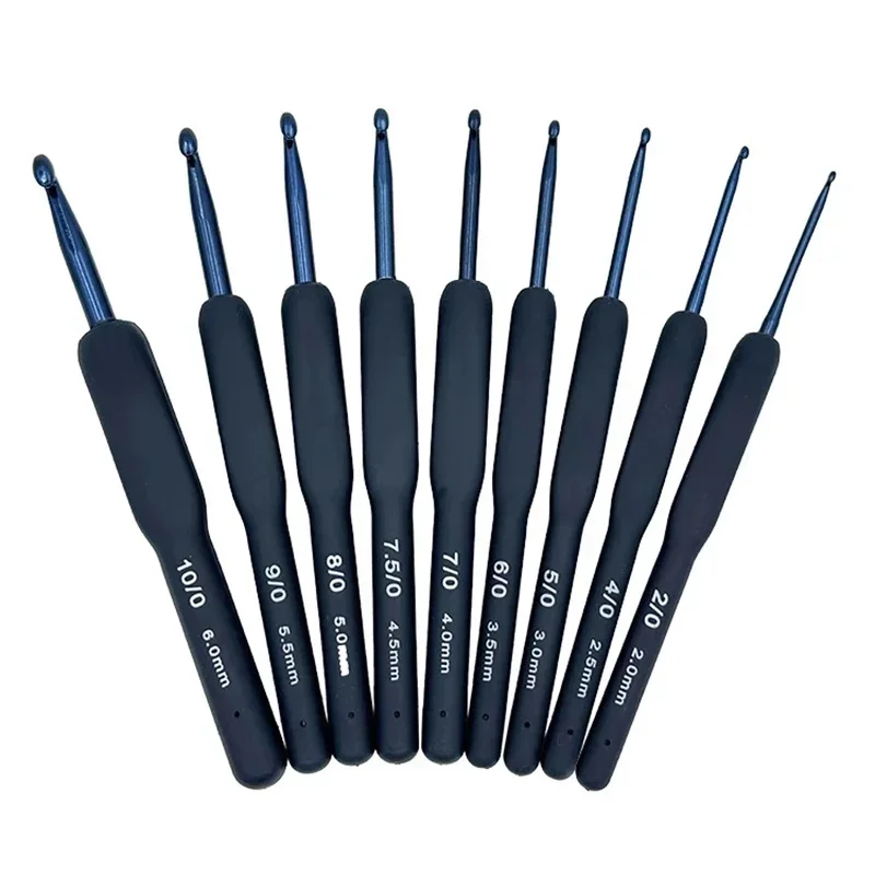 9Pcs Blue Soft Handle Crochet Set with Tool Kit