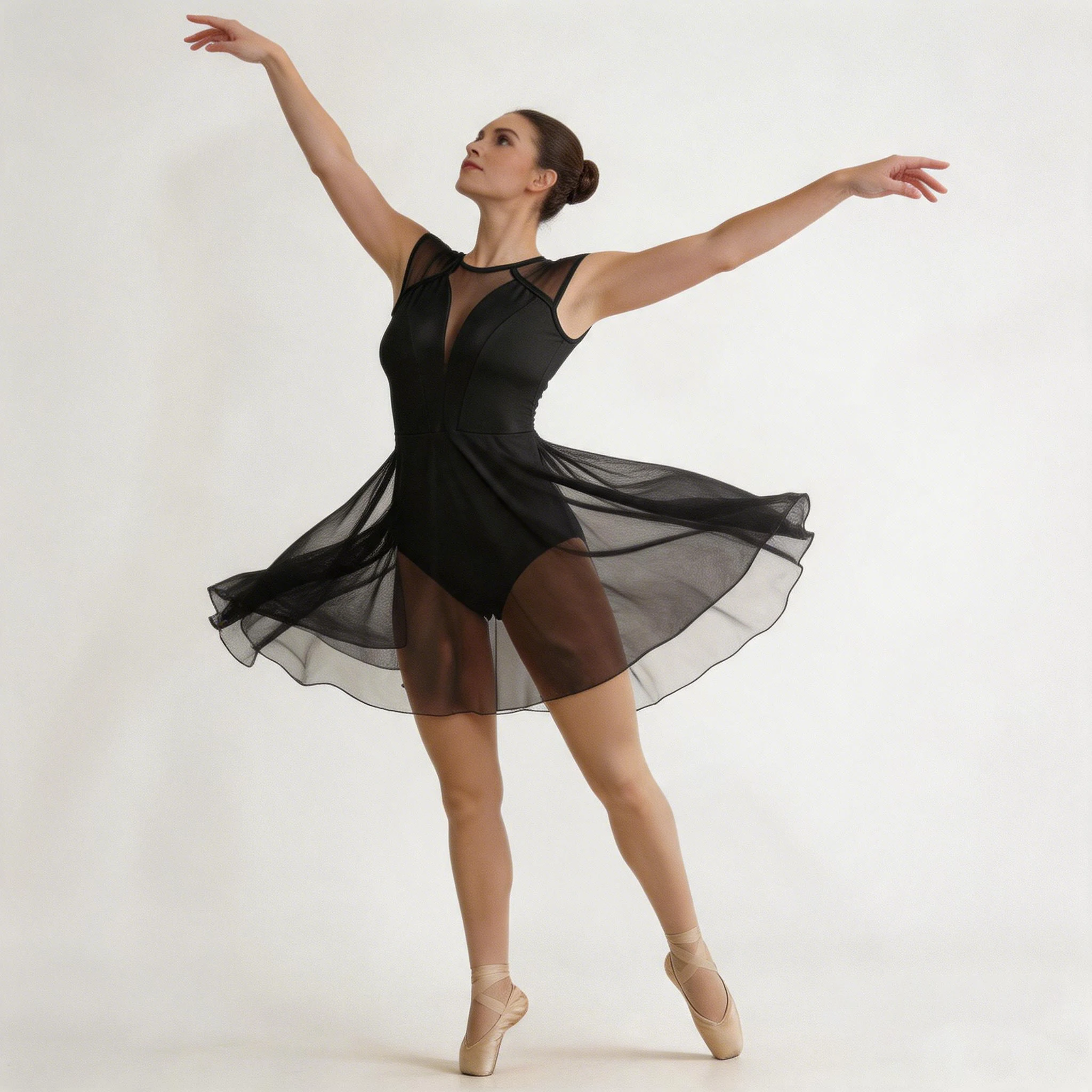 Lyrical Dance Costume for Women Contemporary Dance Dress Cap Sleeve Crew Neck Removable Padding Hollow Back Mesh Design