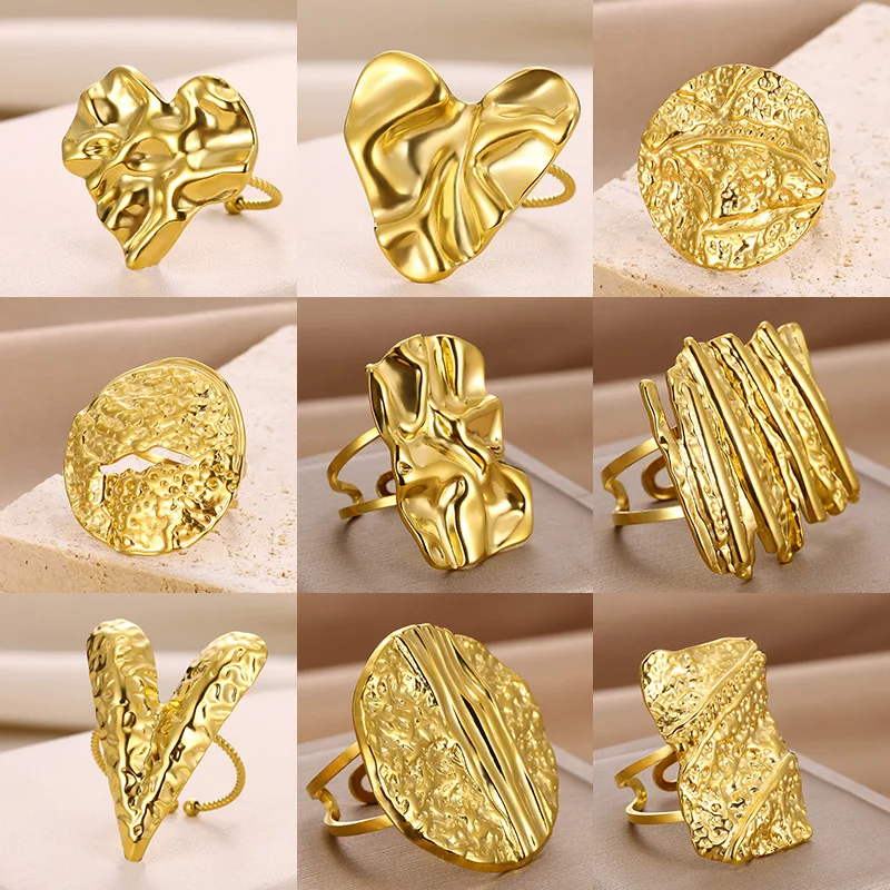 

Fashion Irregular Heart Ring for Women Gold Color Stainless Steel Open Geometric Ring Boho Jewelry Gift