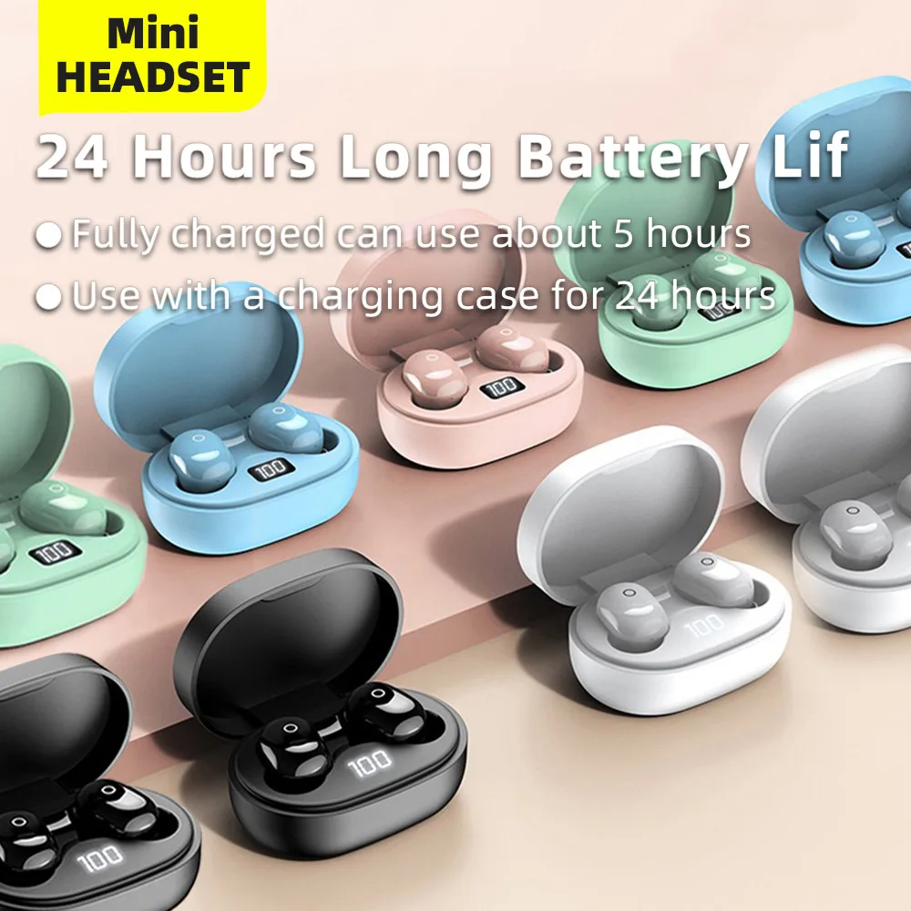 

Wireless Buletooth Earphone Light Weight Rechargeable Long Battery Life Mini Headset Portable Power Display One Ear Only 4g
