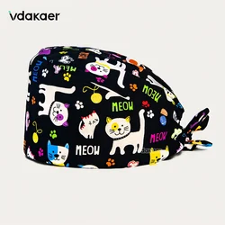 Cartoon Print laboratory pet grooming Scrub Cap 100% cotton Dentist Nurse Hat beauty salon nursing cap