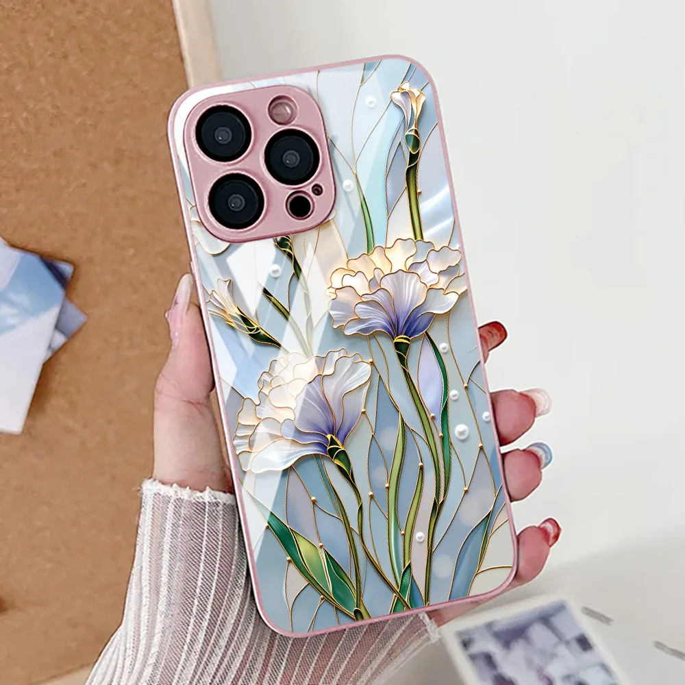 Lotus Flower Phone Case For iPhone 16 Pro Case iPhone 17 14 13 11 12 15 Pro Max Air 16E XR XS 8 7 Plus SE Tempered Glass Cover 
