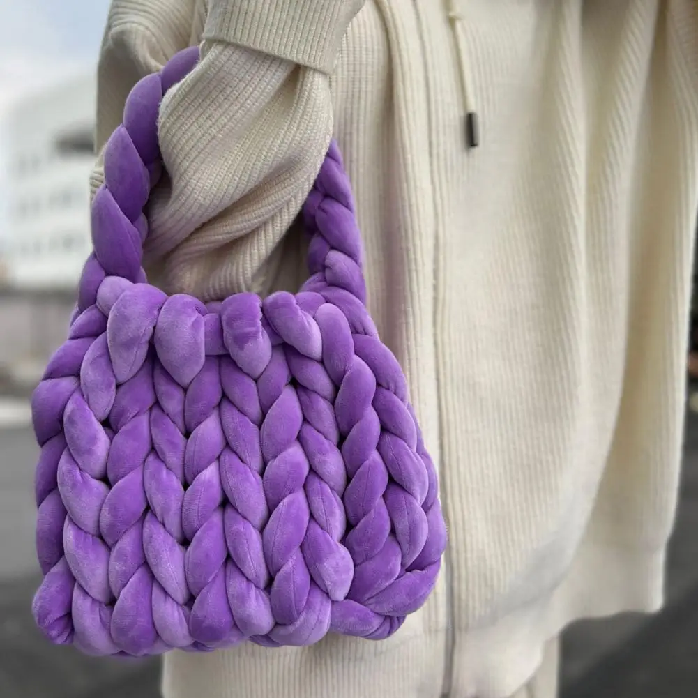 Stylish Underarm Bag Aesthetic Lightweight Rope Woven Crochet Tote Handbag  Solid Color Tote Bag Outdoor Accessory