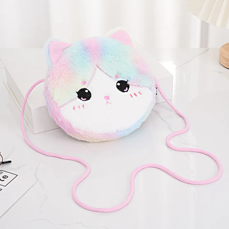 Kawaii Cartoon Cat Crossbody Bag Single Shoulder Bag Girl kids Cute Plush Round Zero Wallet 2024 New