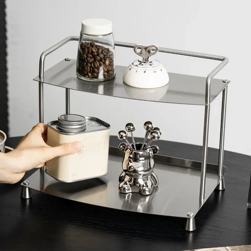 Stainless Steel Multi-Tier Organizer, Heavy Duty Kitchen Counter Display Shelf for Coffee Mugs , Commercial Grade Storage Rack