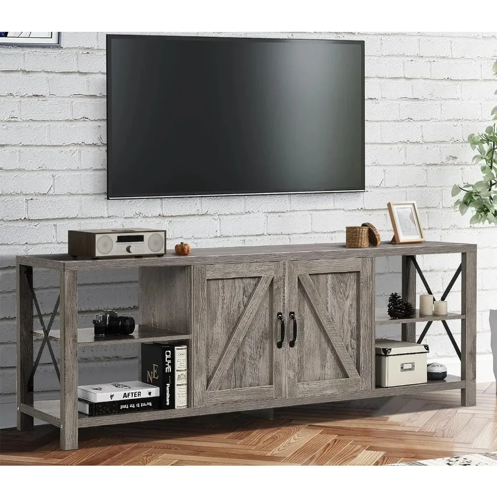 Farmhouse TV Stand,70” Rustic Long Console Table for 75 Inch TV Entertainment Center with Storage, tv Stands for Living Room Up