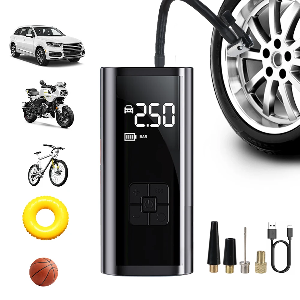 

Mounted Motorcycle Bicycle Ball Inflator Compressor Portable Car Electrical Air Pump Wireless Tire Inflatable Pump LCD Display