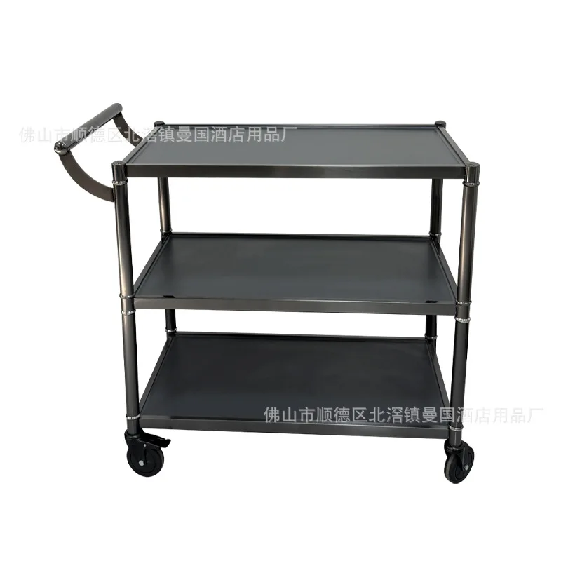 High-end stainless steel three-tier food , hotel and restaurant delivery carts, hand-pushed cake carts, service ,