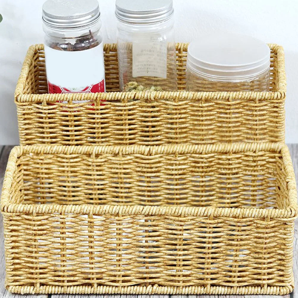 

Kitchen Storage Large Capacity Woven Design Fruit Bread Candy Holder Reusable Plastic Food Basket Tabletop Organizer Home