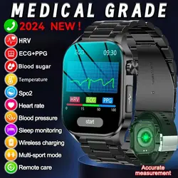 2024 New Blood Lipids Uric Acid Blood Glucose Health Smart Watch Men Heart Rate Blood Pressure ECG+PPG Bluetooth Call SmartWatch