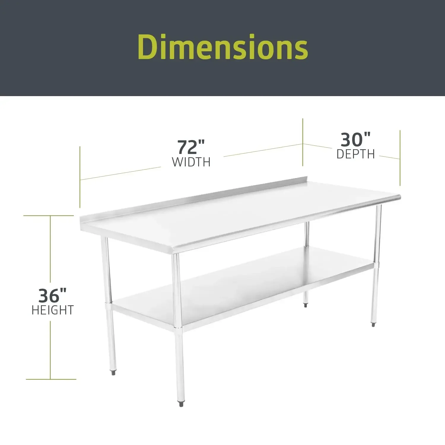 Stainless Steel Kitchen Prep and Work Table, Commercial Work Table for Restaurant and Home, 72