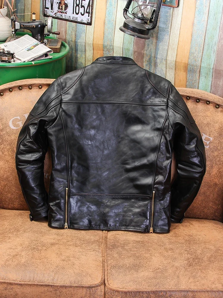 YR!Wholesales.2025 Brand new Single Rider real leather jacket.Men Tea core horsehide coat.Vintage style Plus wear