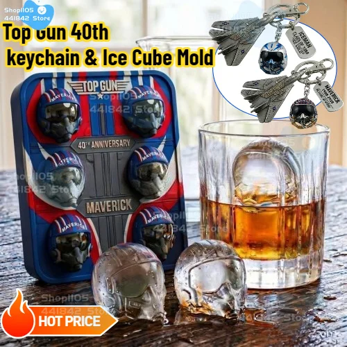 2026 Maverick Helmet Silicone Ice Cube Mold & Top Gun 40th Anniversary Keychain, Movie Fan Exclusive Gift & Decor