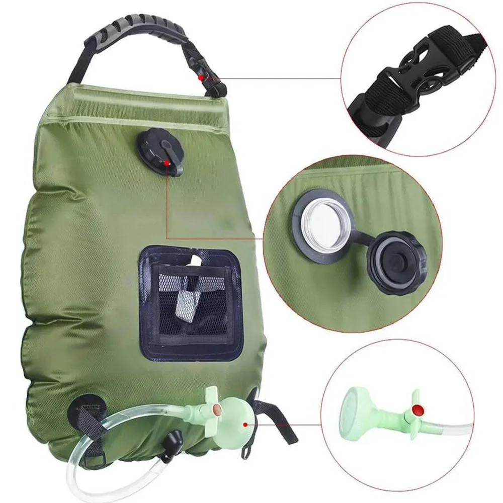 

20L Outdoor Shower Bag, Foldable Solar Hot Water Bag For Hiking Camping Mountaineering With Removable Hose Shower Head