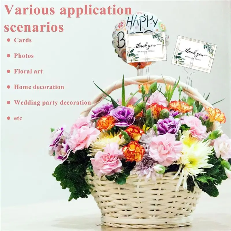 NEW HOT In Stock-Clear Plastic Flower Place 50 Pcs Floral Picks Card Holder Stick 9.4 Inch Picture Pick Straight Head Clips Fork