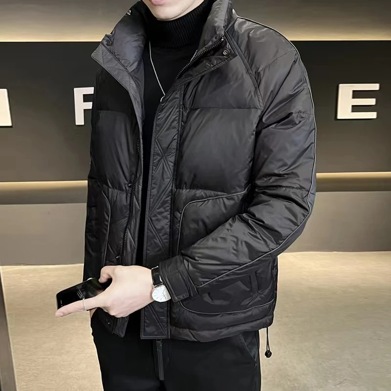 

Jiaxing Men's down Jacket Lightweight Short Style Stand Collar Winter Coat Trendy Brand Warmth Youthful Polyester Fiber