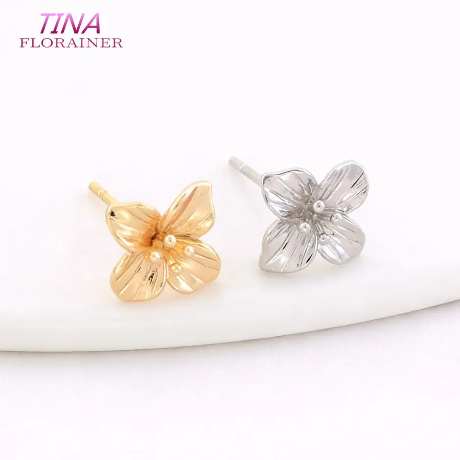 10*10.5MM 14K pozłacane mosiężne kolczyki w kształcie kwiatów wysokiej jakości Diy DIY tworzenia biżuterii znalezienie akcesoriów