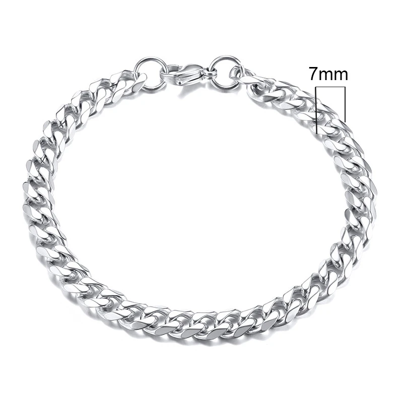 New Sliver Color Cuban Chain Charm Bracelet For Men Women High Quality Stainless Steel Hand Chain Punk Bracelets Jewelry Gift