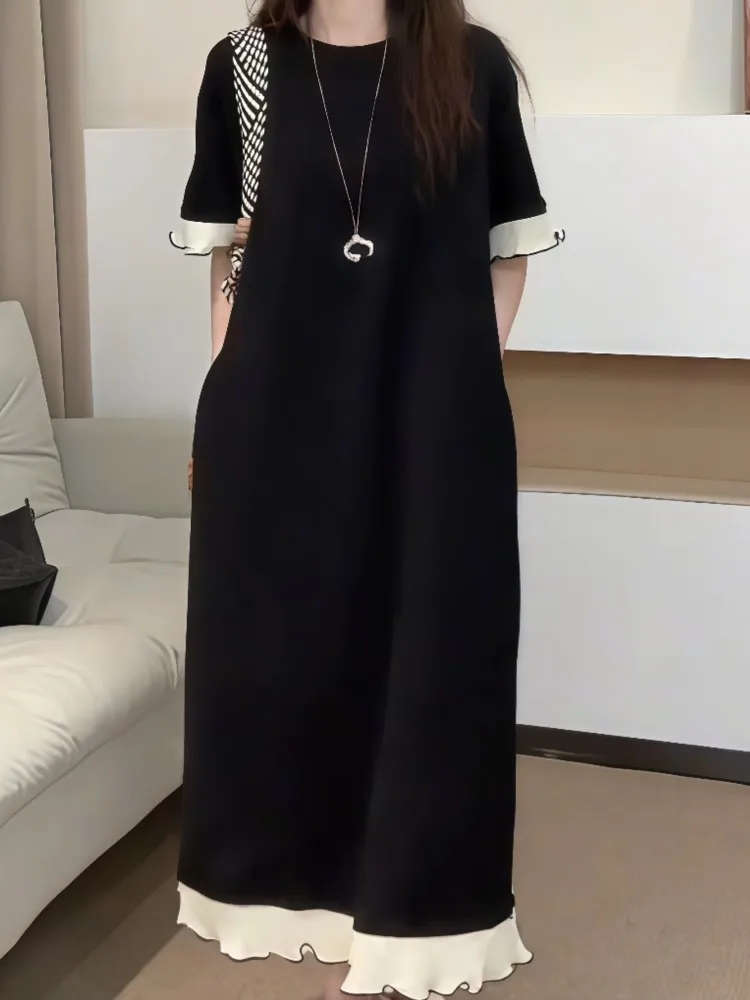 الصيف الدانتيل قميص فستان المرأة النمط الأوروبي الدانتيل الربط فستان فضفاض موضة كبيرة الحجم تي شيرت فستان المرأة