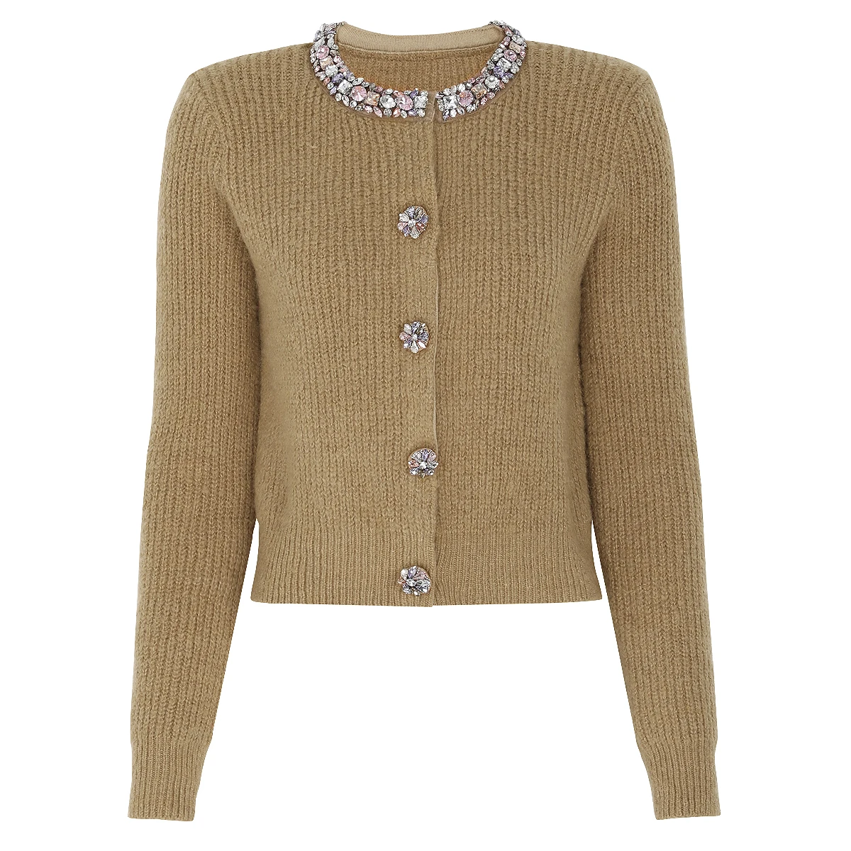 

25272 High-Quality Spring And Autumn New Fashion Temperament Commuting Nail Drill Knitted Sweater Long Sleeved Jacket For Women