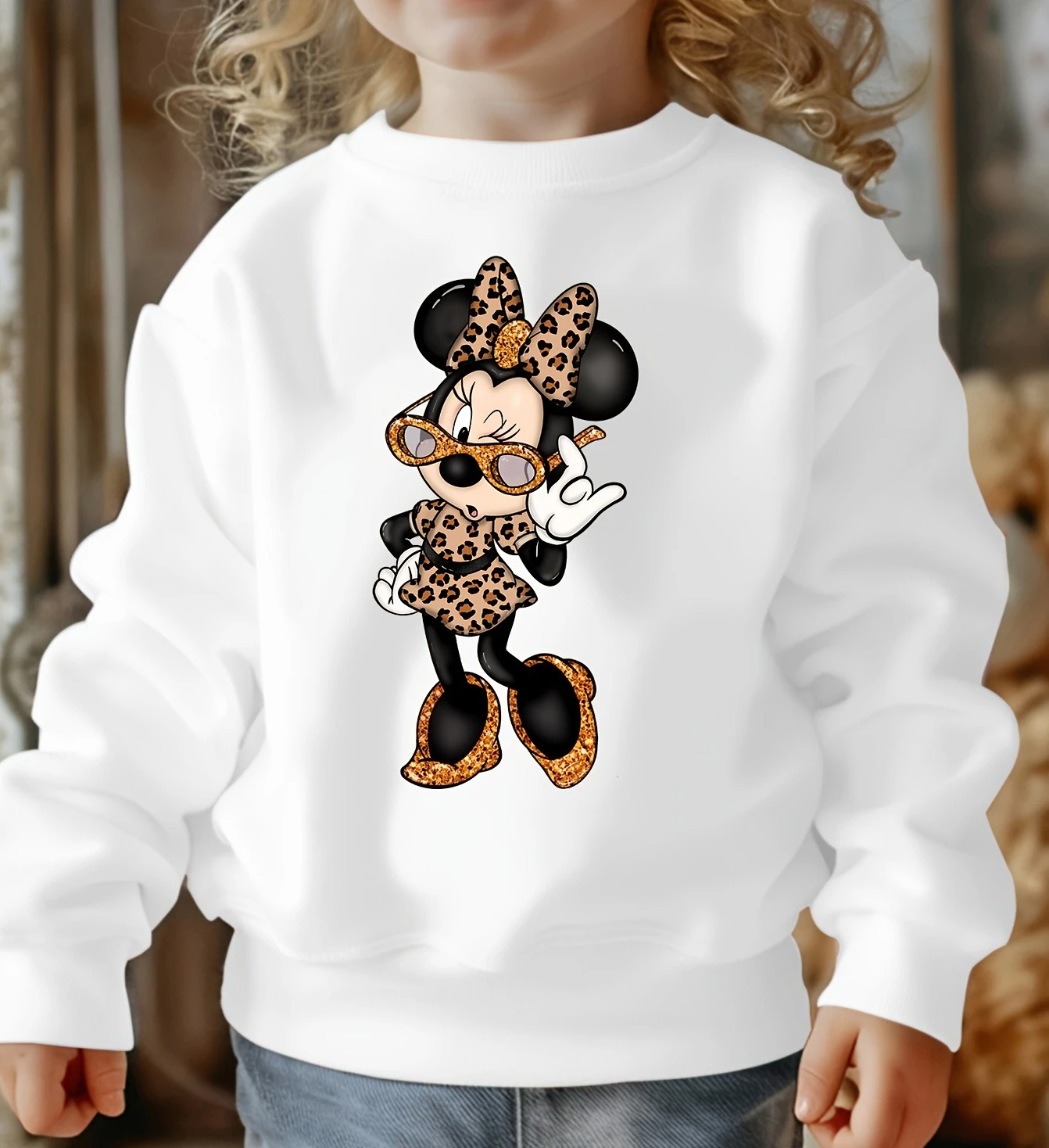

Toddler Girl Clothes Leopard Print Minnie Fashion Pullovers Cute Minnie Mouse Girls Sweatshirts Funny Gift Harajuku Sweater
