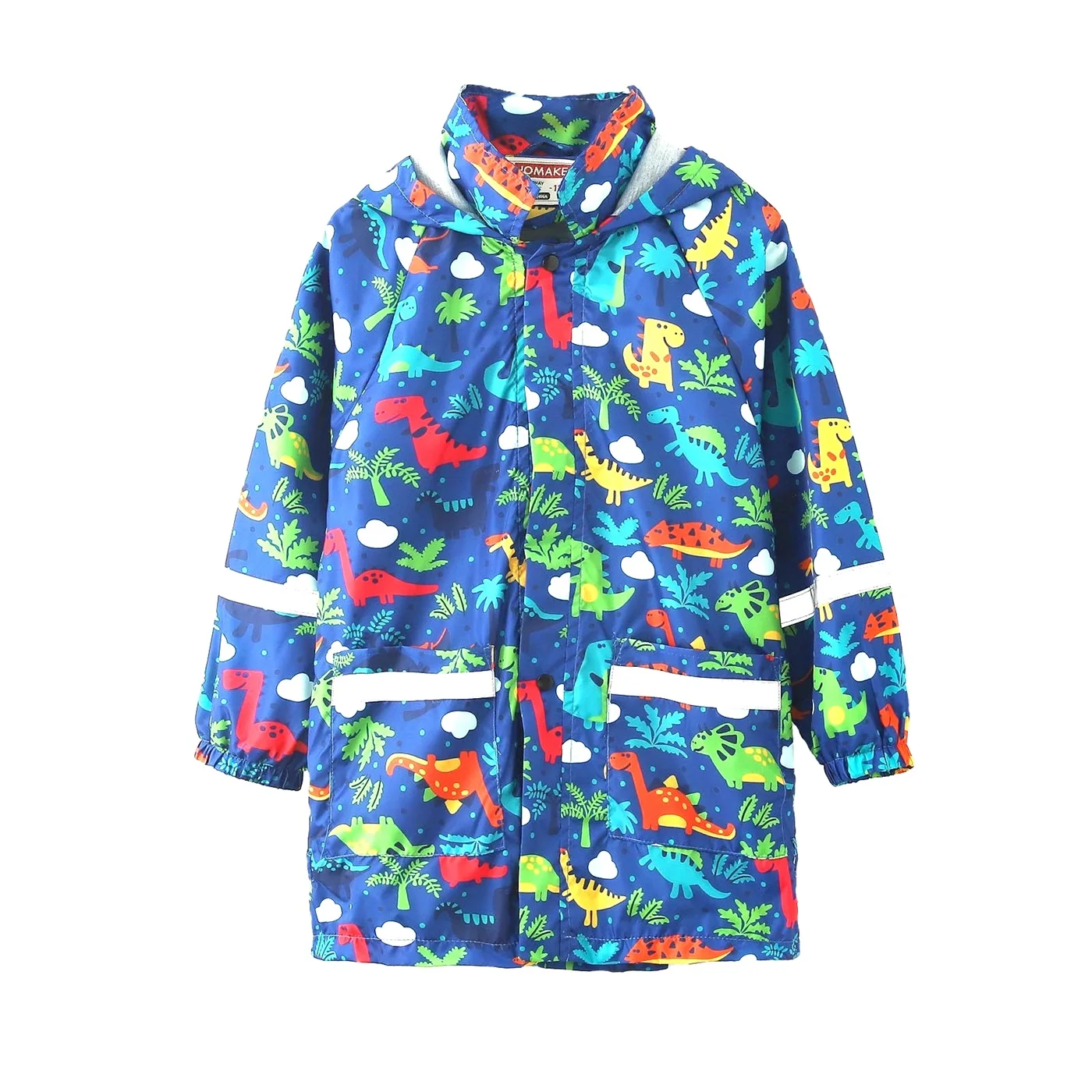 New Rainy Season Children\'s Raincoat Coat with Cute Print and Hat, Medium length with Pocket, Outdoor Water Play Jacket