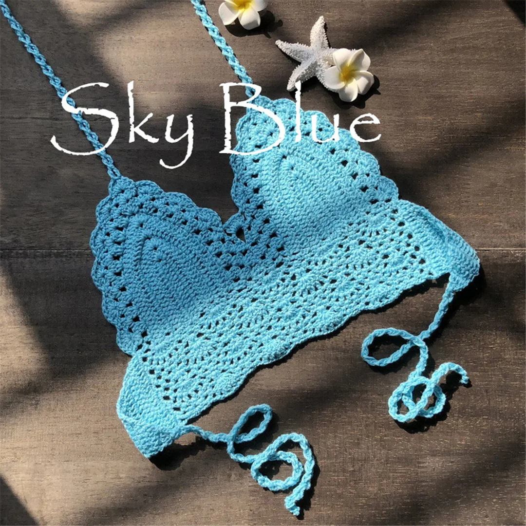 S - XL 9 Farben Häkel-Bikini-Oberteil Damen-Badeanzug Frauen-Bademode Badebekleidung Badeanzug mit Ausschnitten Strand-Top V4193 – Detail 20
